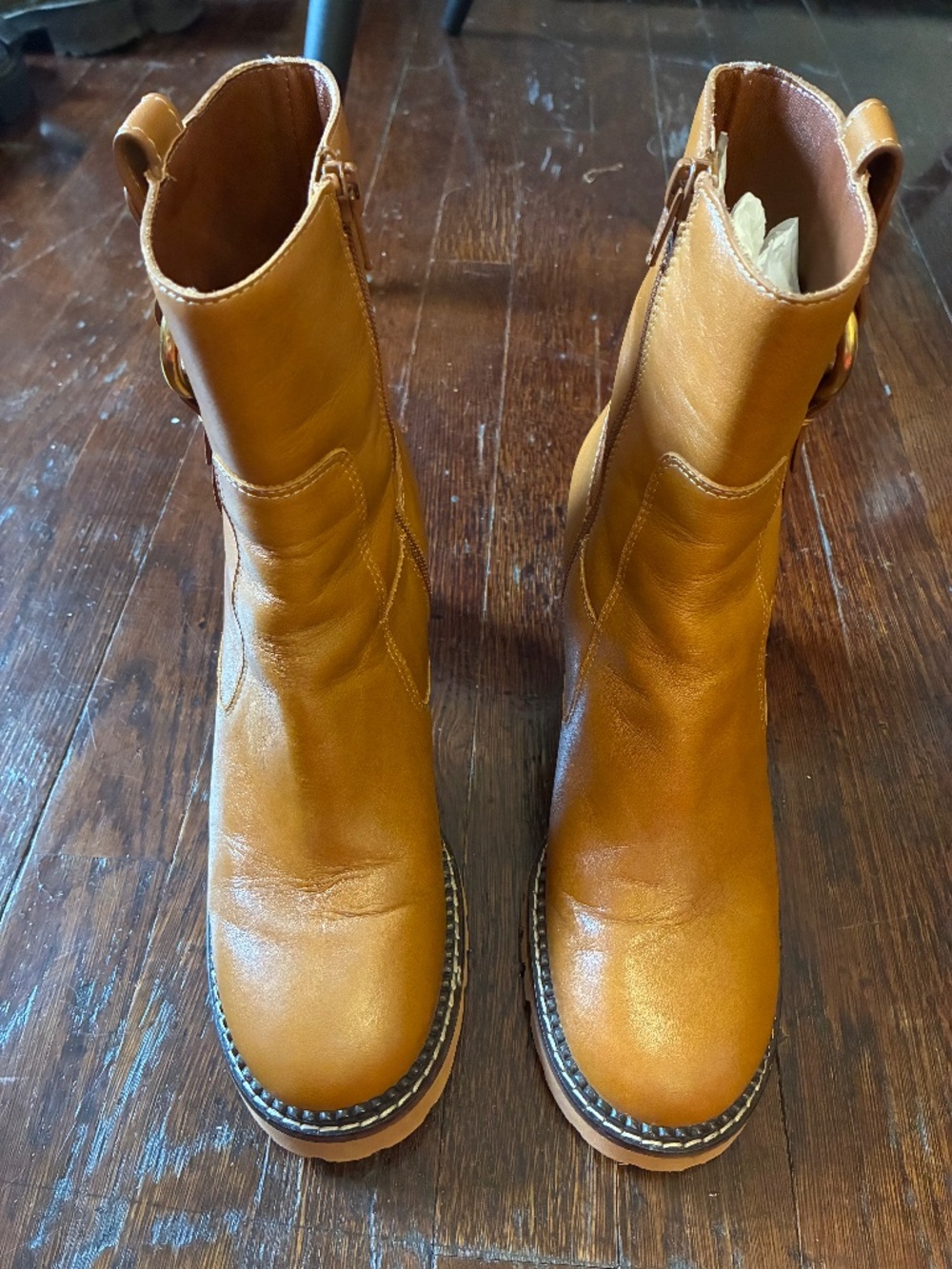 NWT See By Chloe tan heel boots. Size 40